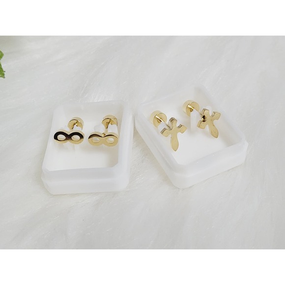 2 Pieces Infinity and Cross Earrings Studs Stainless Steel 02037 - Picture 1 of 7